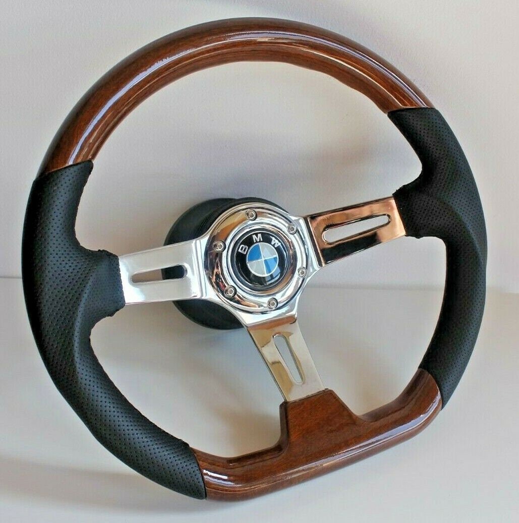 Volante adatto per BMW Usato personalizzato ricostruito in legno 350 mm Sport ricostruito a mano Fondo piatto Per X5 E53 E90 E91 E92 E93 E87 E82 E83 2