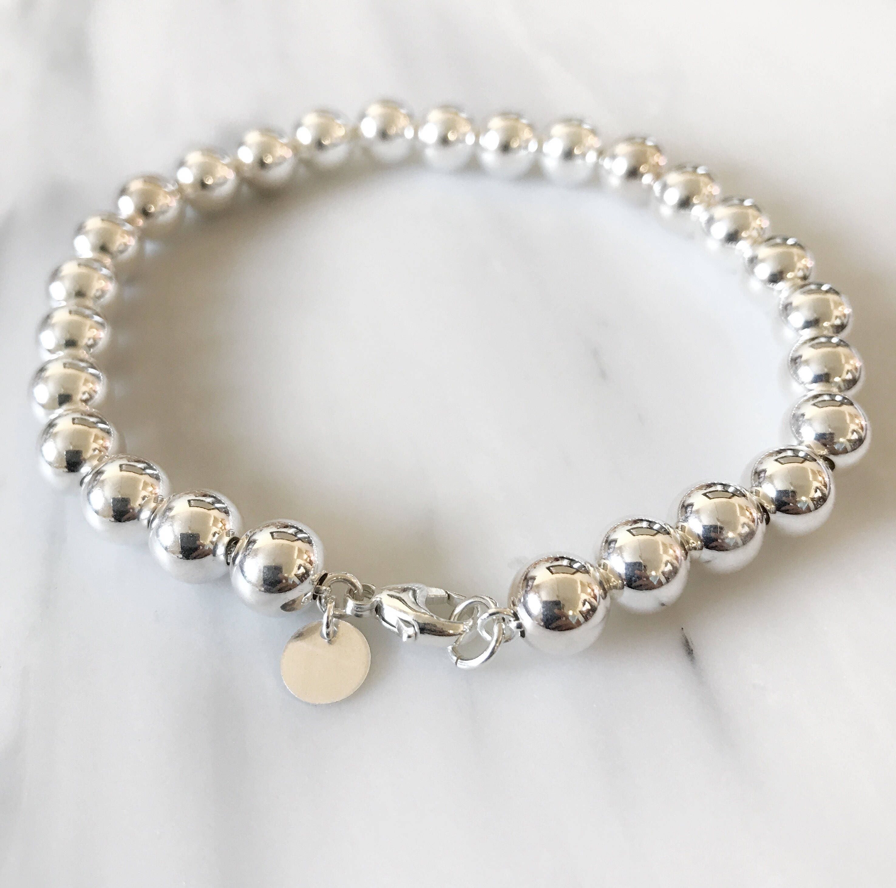 Bracciale con perline in argento sterling da 8 mm * Bracciale con perline in argento sterling * Bracciale in oro * Bracciale in argento * Bracciale in