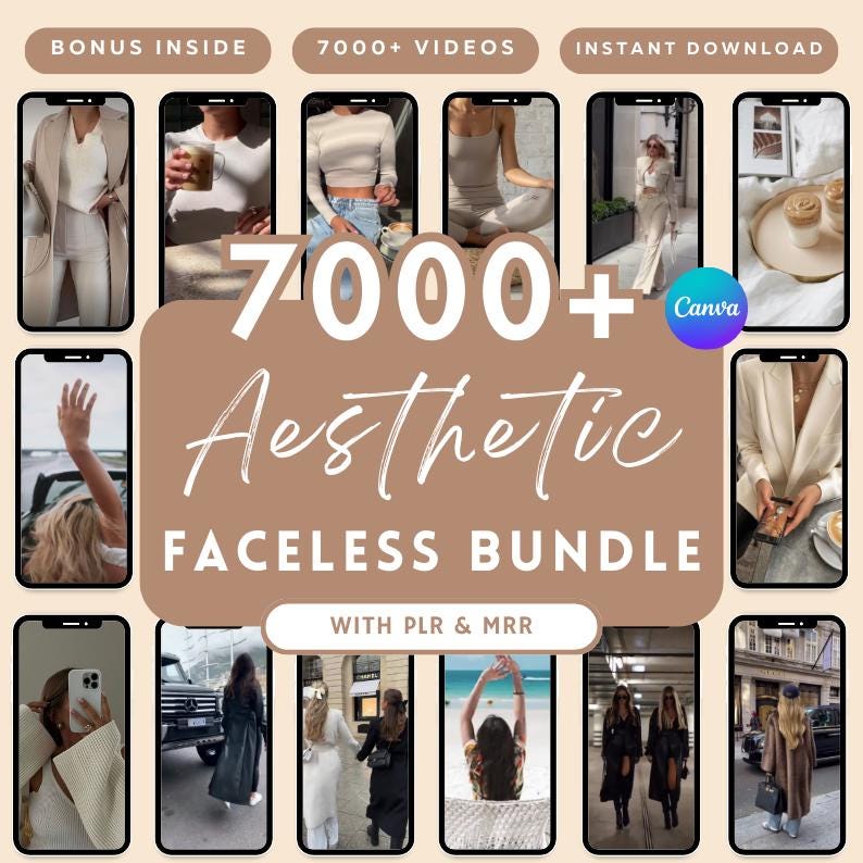7000+ Faceless Reels Bundle, Video, Marketing senza volto, Faceless Reels, Video senza volto, Aesthetic Reels, Marketing digitale, MRR/PLR, Canva
