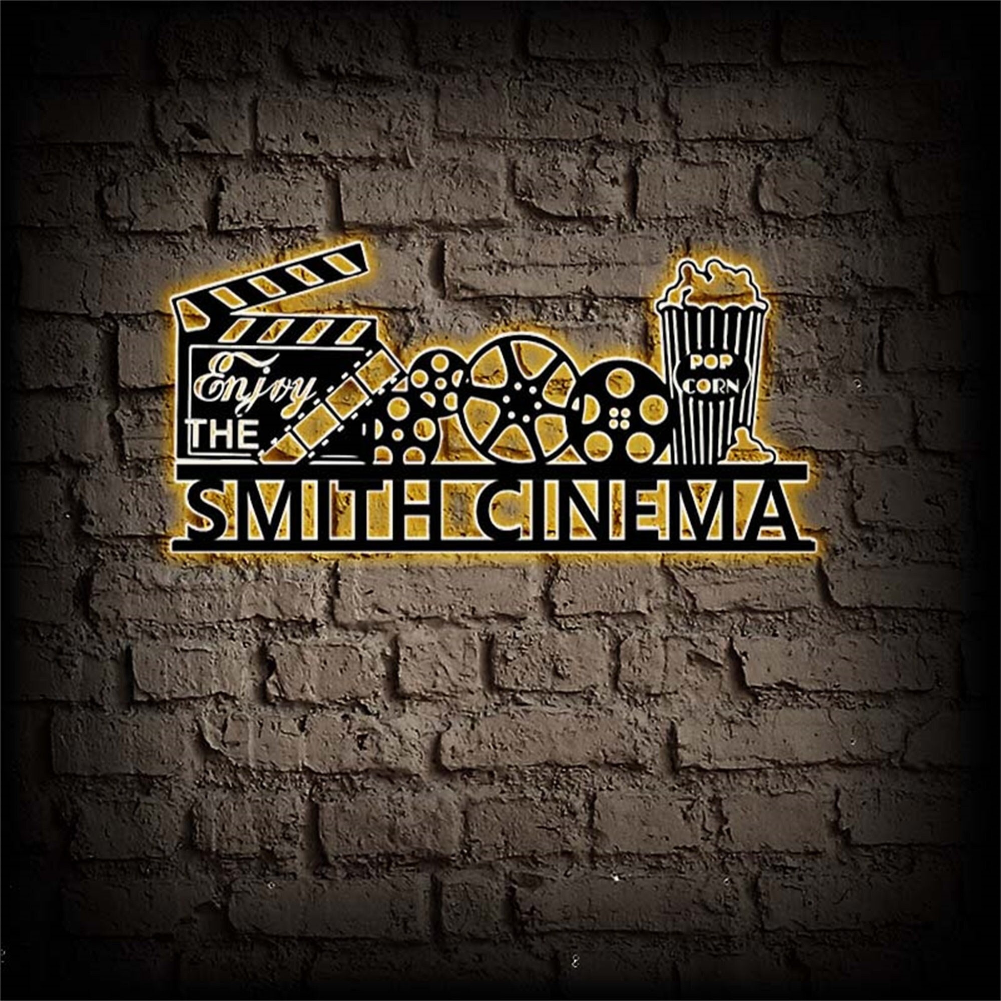 Insegna in metallo personalizzata per home theater, decorazione da parete in metallo per home theater, insegna cinema con nome di famiglia, decorazion