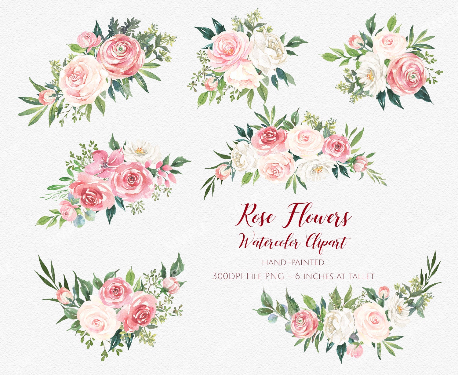 Rose Fiore Clipart, acquerello fiore clipart bordeaux e arrossire, Boho Bordo Acquerello Clipart, Rose Fiore Rosa clipart matrimonio / MGHC_06