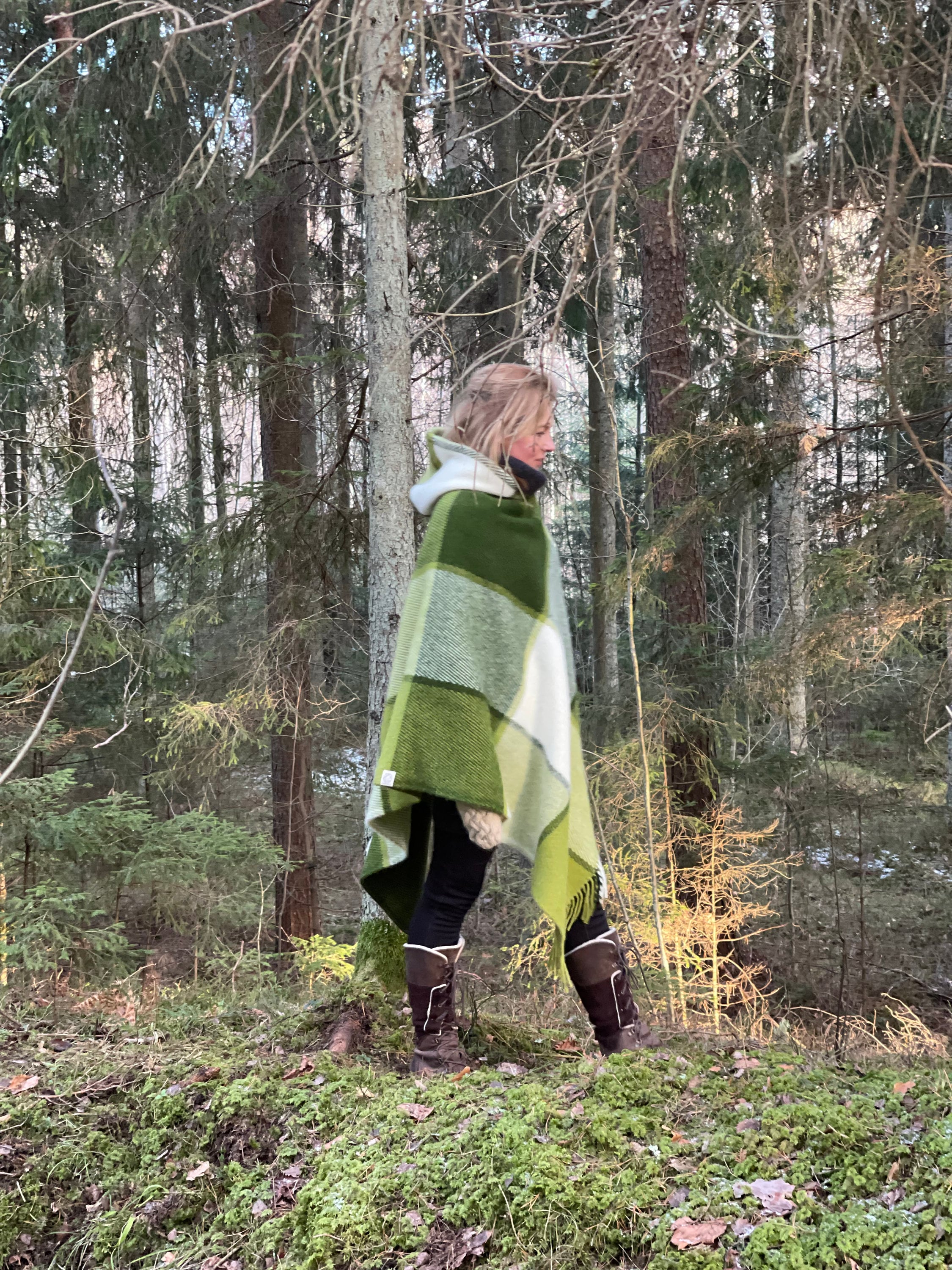 Mantella poncho in lana d'agnello verde Poncho da donna Poncho in pura lana verde/bianco Poncho lungo in lana Poncho in lana d'agnello verde caldo e b