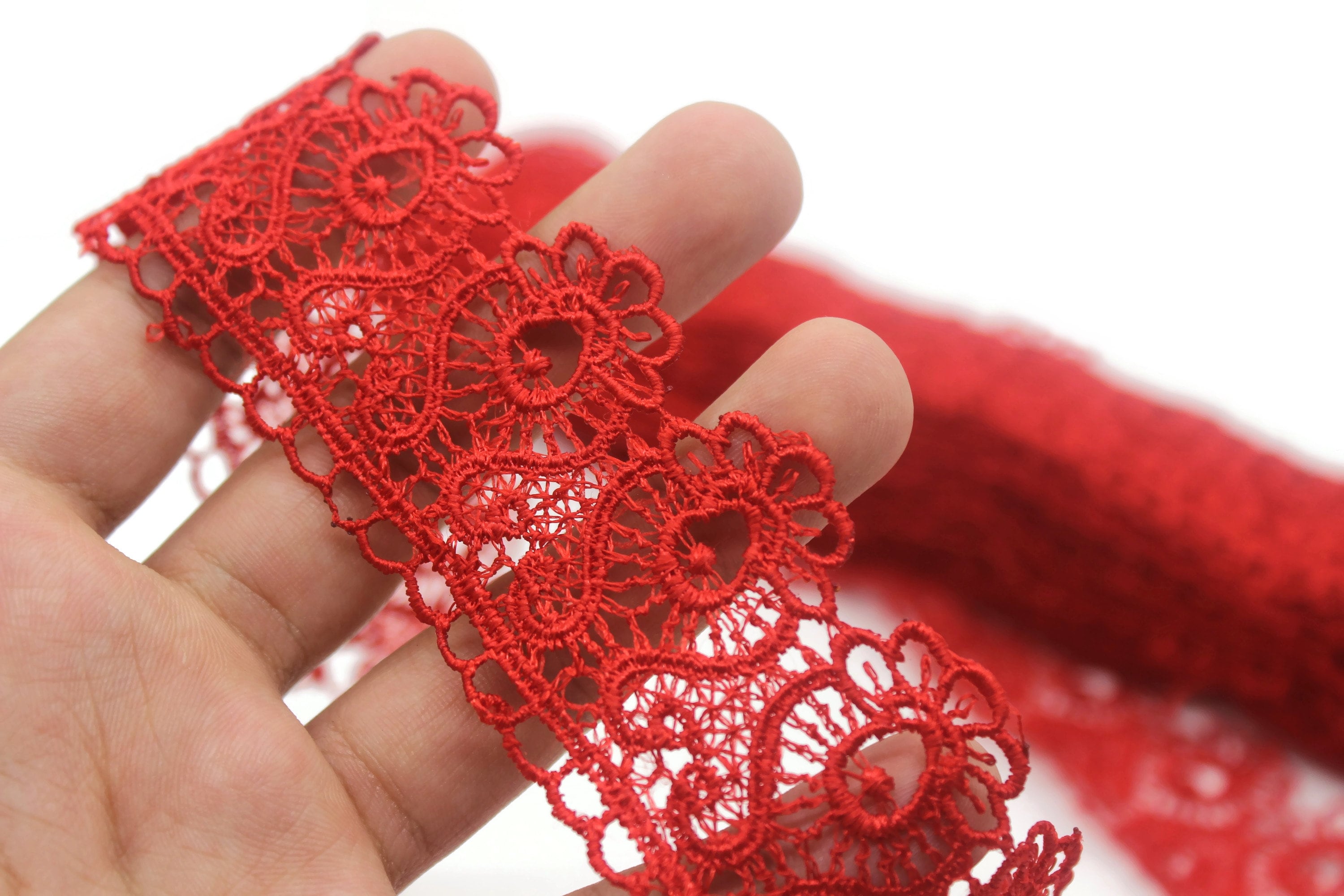 40 mm 8 metri di pizzo guipure rosso / 1,57 pollici di larghezza / pizzo floreale / pizzo da sposa / pizzo rosso / pizzo guipure TRM40
