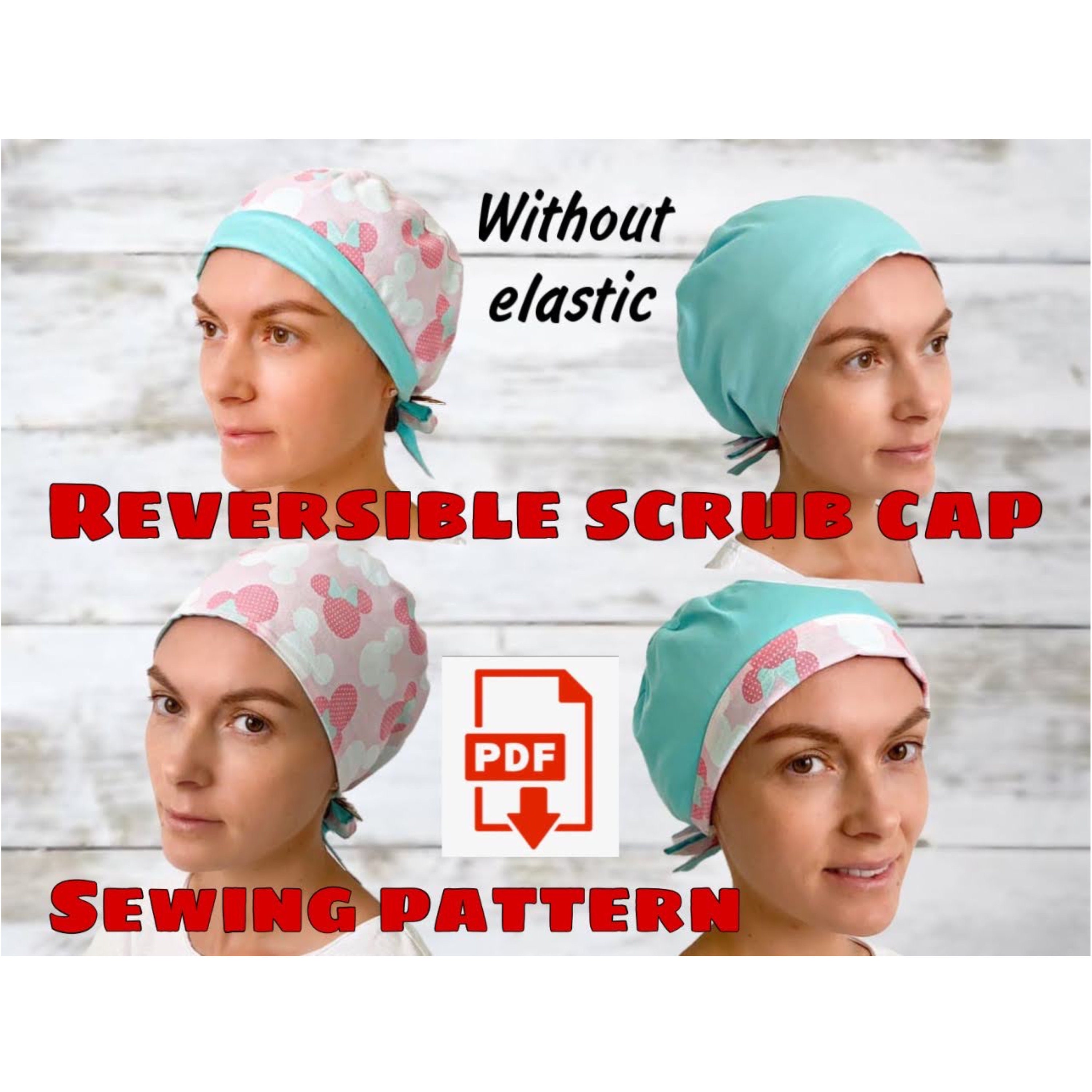 Modello di cucito berretto reversibile stile n. 9 DoubleSide, modello di cucito cappello scrub stampabile, modello cappello chirurgico, berretto medic