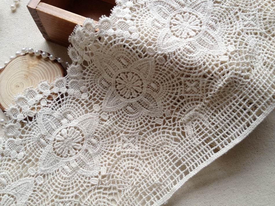 Passamaneria in pizzo beige antico, passamaneria in pizzo di cotone all'uncinetto vintage con bordo smerlato, 6,69 pollici di larghezza, 2 iarde