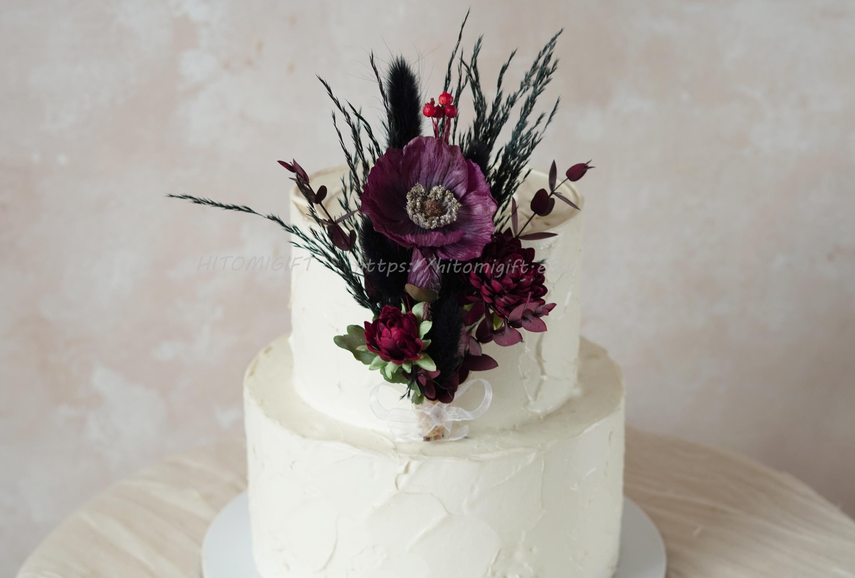 Topper per torta gotica - Topper per torta con fiori secchi neri - Topper per torta per feste - Topper per torta nuziale - Topper per torta con fiori