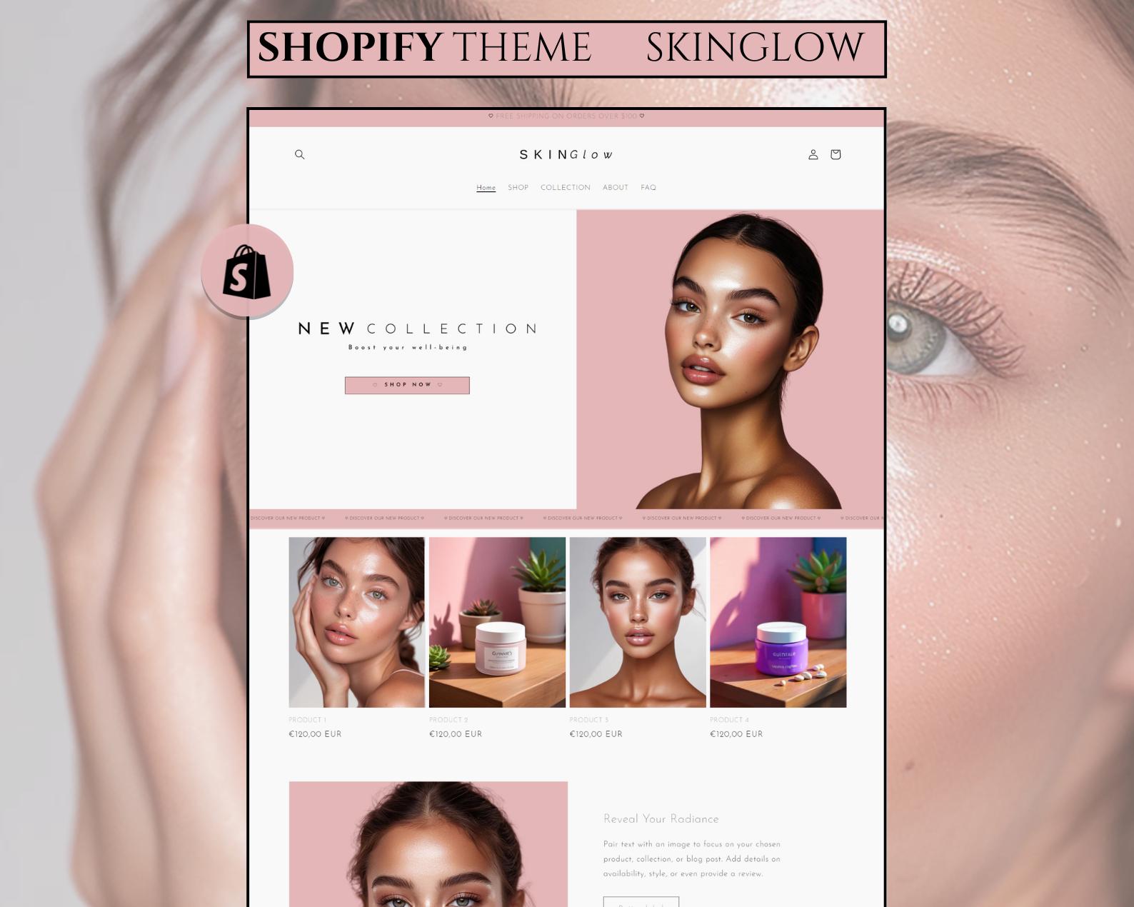 Tema minimalista Shopify, tema premium Shopify, tema estetista Shopify, sito web Shopify, cura della pelle, tema Shopify, sito web bellezza