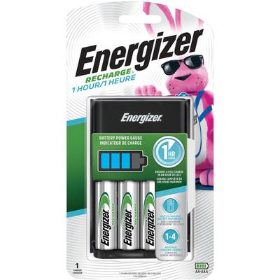 Energizer CH1HRWB4 Recharge 1 Hour Charger for AA or AAA NiMH Batteries, Includes 4 AA Batteries/Charger, 3 Chargers/Carton EVECH1HRWB4