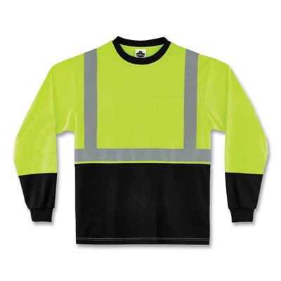 Ergodyne 22709 GloWear 8291BK Type R Class 2 Black Front Long Sleeve T-Shirt, Polyester, 5X-Large, Lime, Ships in 1-3 Business Days EGO22709