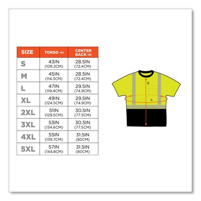 Ergodyne 22534 GloWear 8280BK Class 2 Performance T-Shirt with Black Bottom, Polyester, Large, Lime, Ships in 1-3 Business Days