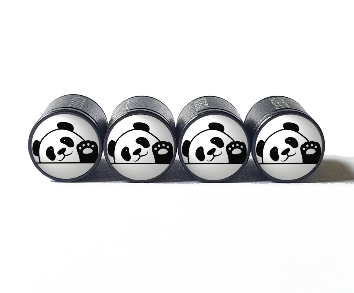 Orso panda (stile 3), cappucci delle valvole degli pneumatici, alluminio nero, set di quattro