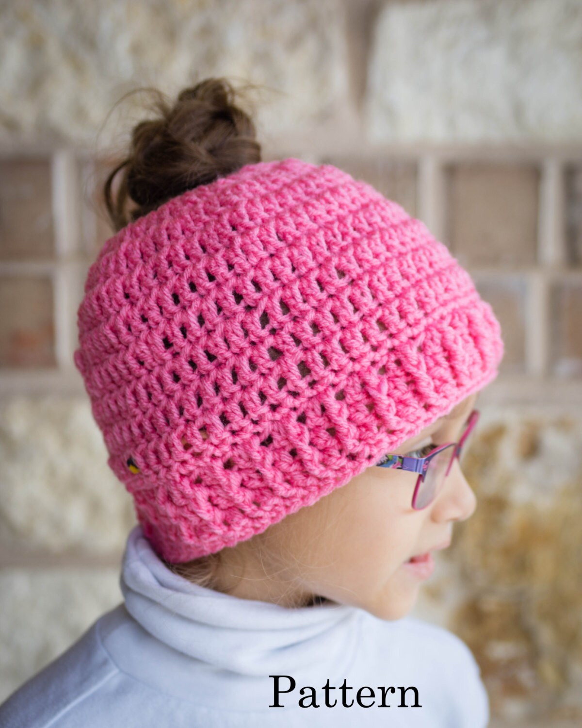 Schema per cappello a chignon spettinato per bambini all'uncinetto - Schema per cappello a coda di cavallo all'uncinetto - Schema per coda di cavallo