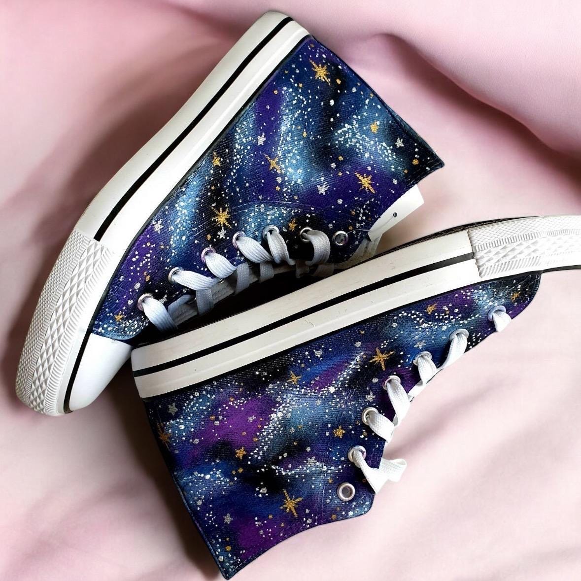 Scarpe da ginnastica alte Galaxy, scarpe in tela, scarpe da ginnastica Converse dipinte, scarpe da ginnastica Starry Night, scarpe da ginnastica perso