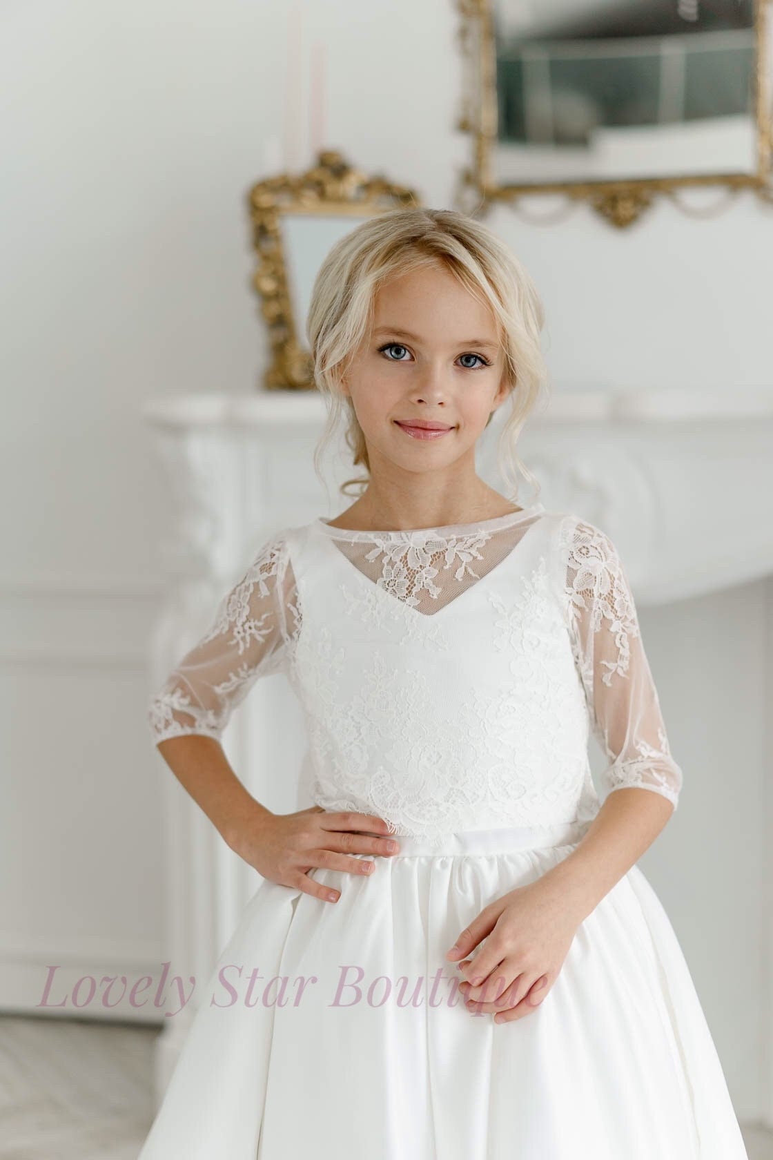 Abito da damigella in pizzo, abito da damigella in raso, abito formale da bambina, abito da bambina in raso, abito da prima comunione, abito tutù, abi