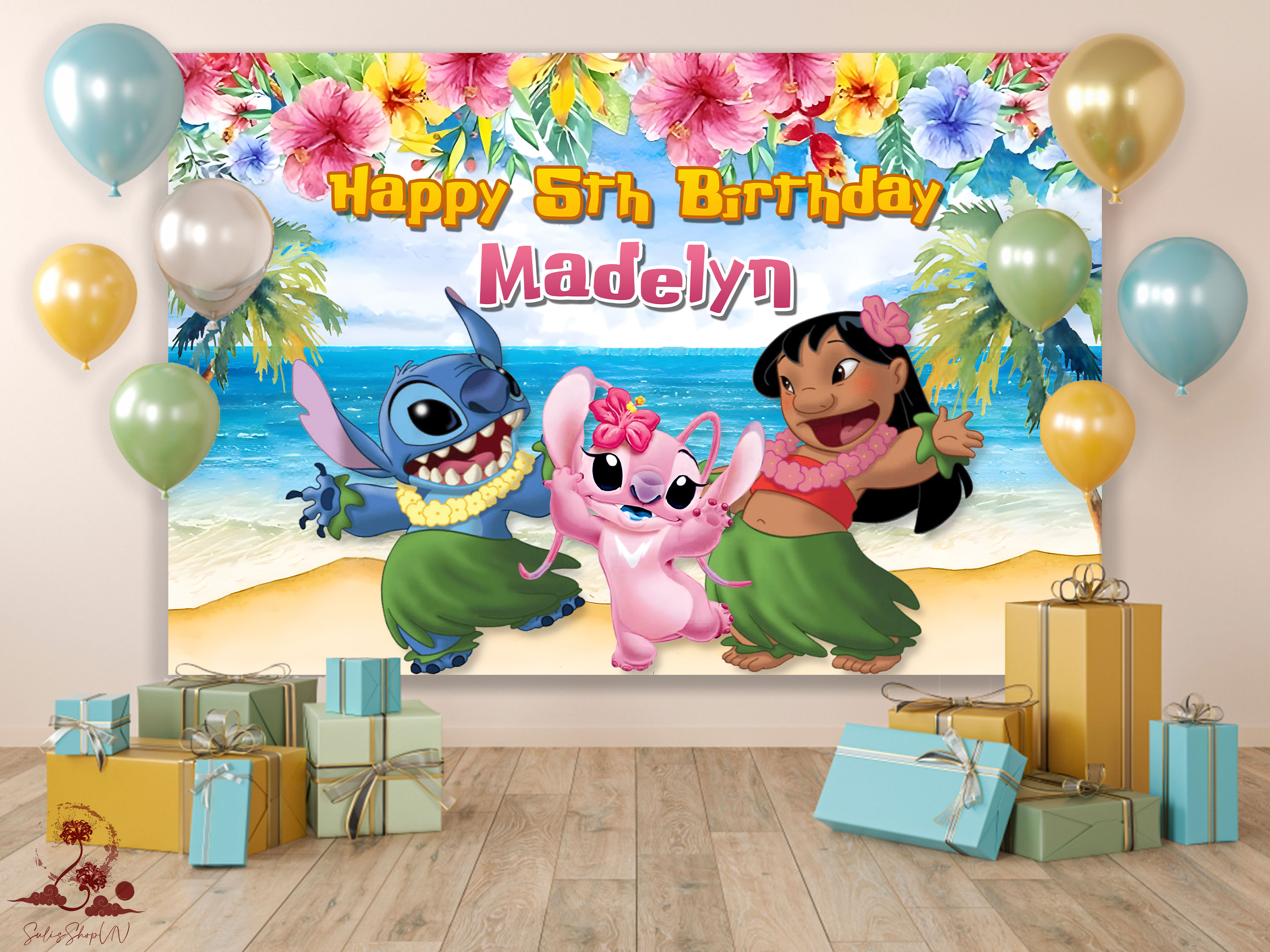 Sfondo per compleanno di Lilo Stitch, festa di compleanno di Lilo Stitch, decorazioni per feste di Lilo Stitch, invito per compleanno di Lilo Stitch,