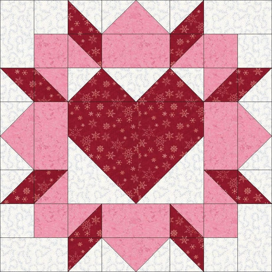 Modello di blocco trapuntato PDF digitale/Modello di blocco trapuntato a cuore/Patchwork moderno/Download immediato