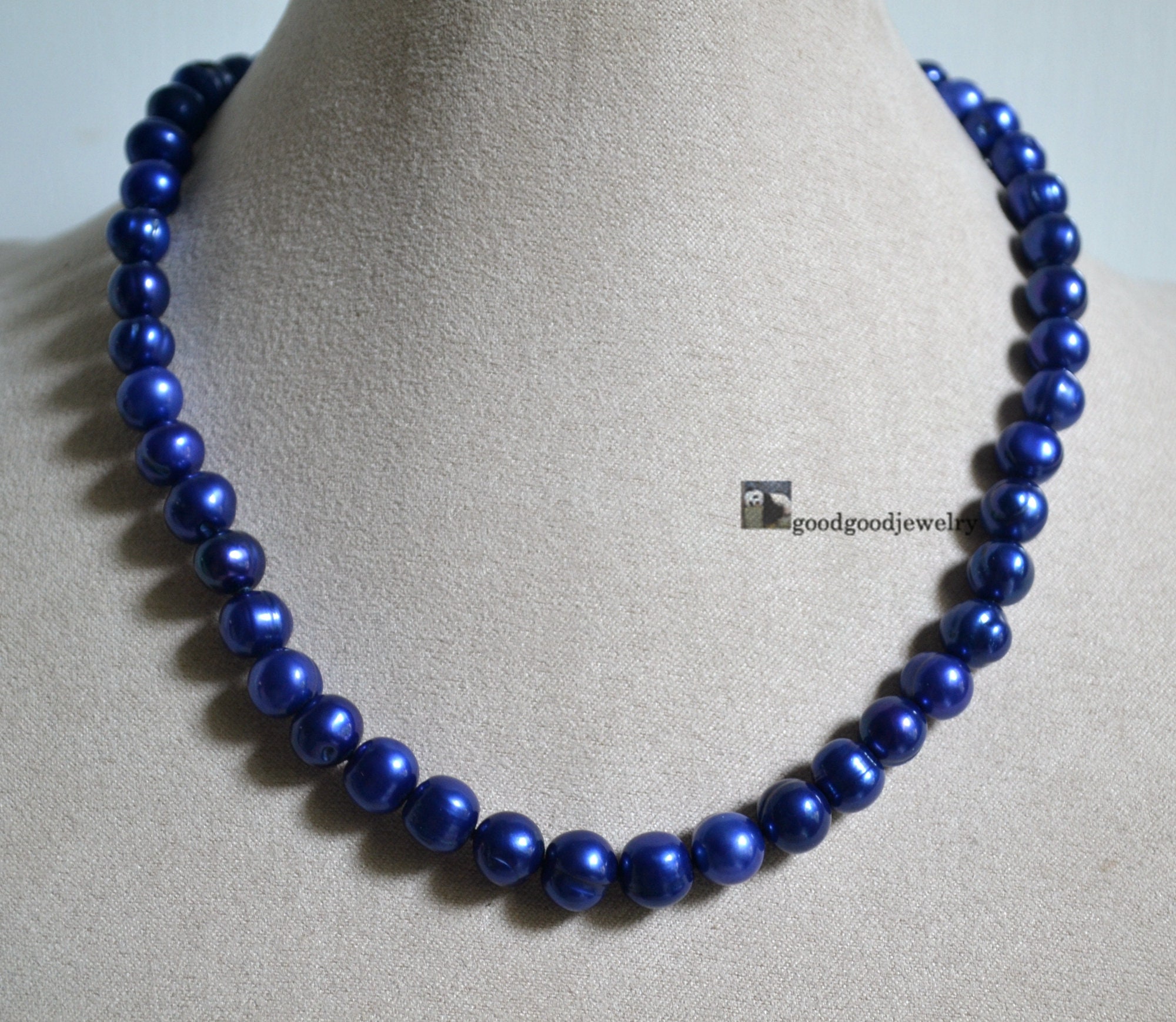 Collana di perle di patate blu, collana di perle vere, collana importante, collana da donna, collana da uomo, collana di perle blu