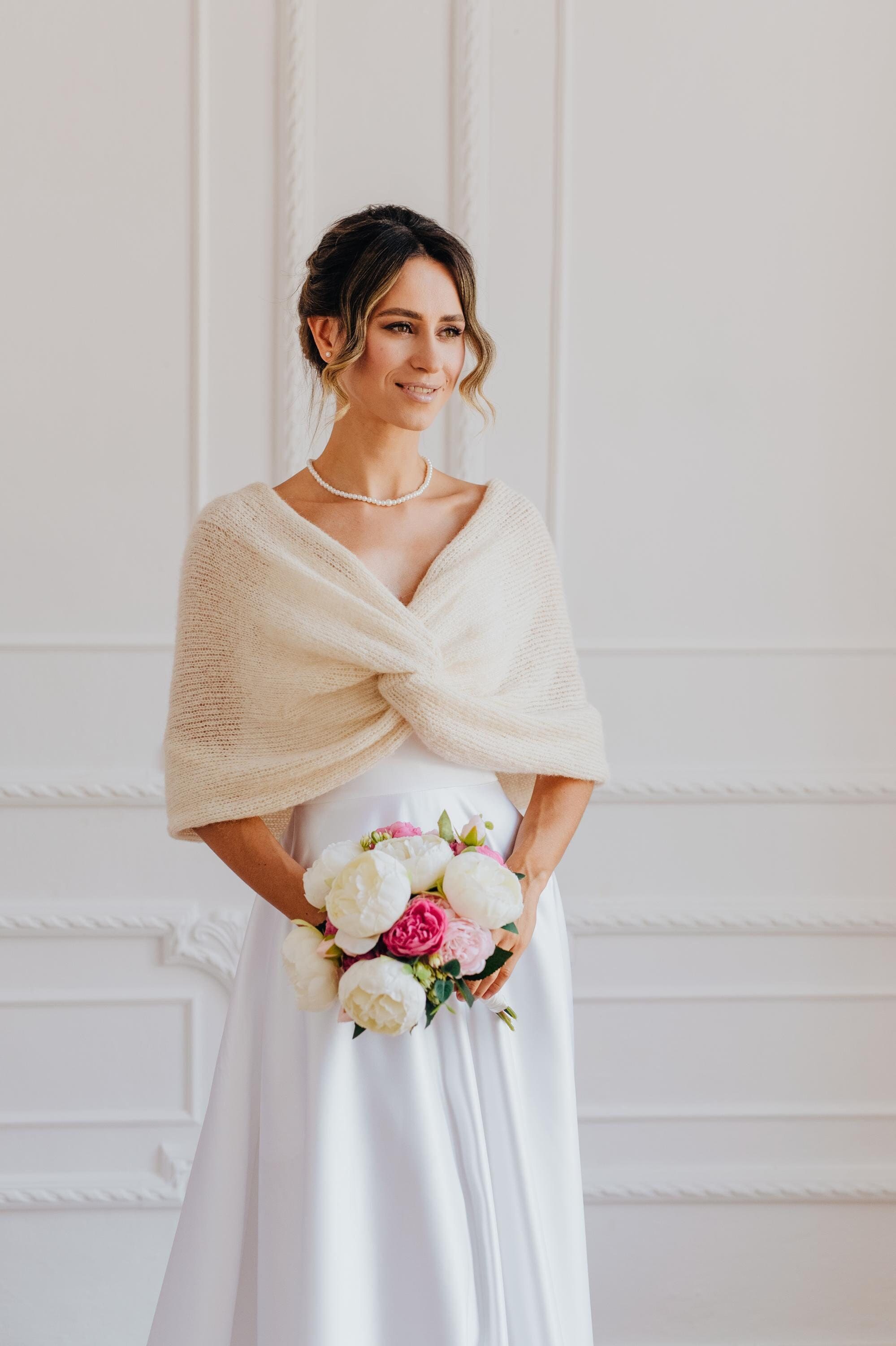 Coprispalle da sposa, stola da sposa, sciarpa in alpaca e seta, coprispalle da sposa, scialle bianco, coprispalle da sposa, bolero, scialle da sposa