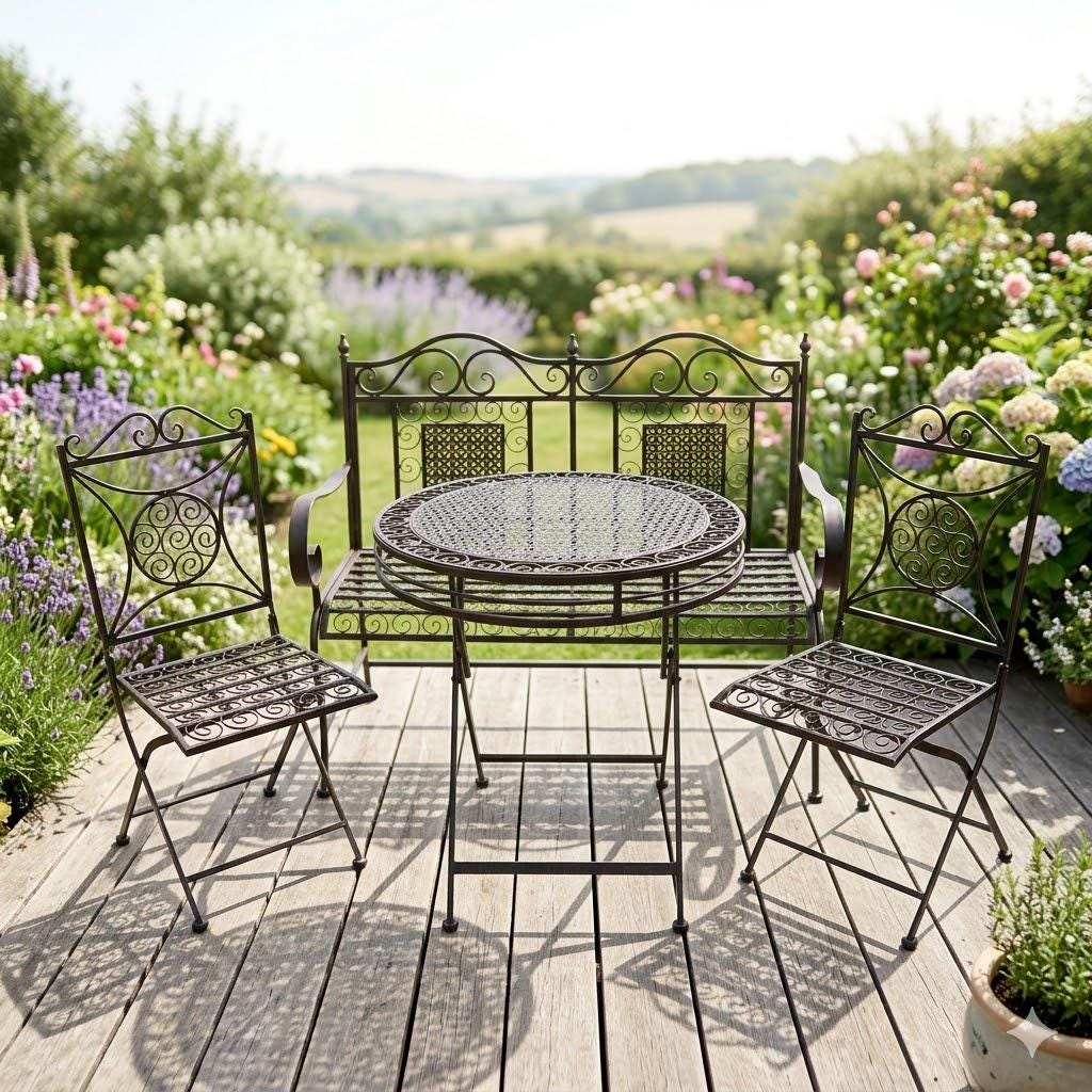 Set di mobili da giardino pieghevoli in metallo Santos, 4 pezzi - Set di mobili da giardino