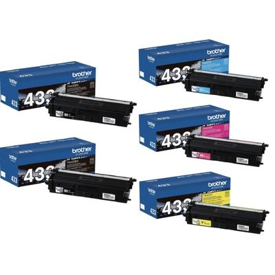 Brother Tn433 High-Yield Black And Cyan, Magenta, Yellow Toner Cartridges, Pack Of 5, Tn433Kkcmy-Od