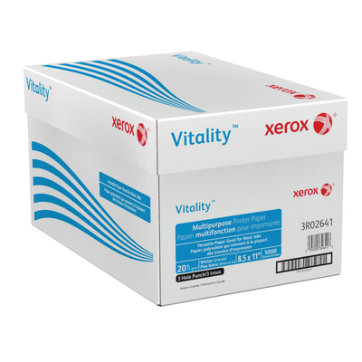 Xerox Vitality 3-Hole Punched Multi-Use Printer & Copy Paper, White, Letter (8.5" X 11"), 5000 Sheets Per Case, 20 Lb, 92 Brightness, Fsc Certified, Case Of 10 Reams
