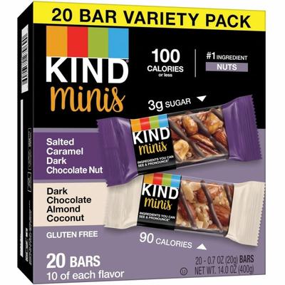 Kind Minis Dark Chocolate Nut Bars Variety - Trans Fat Free, Gluten-Free, Low Glycemic, Low Sodium - Salted Caramel Dark Chocolate Nut, Dark Chocolate Almond Coconut