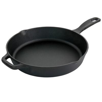 Oster Castaway Cast Iron Round Frying Pan With Dual Spouts, 12", Black