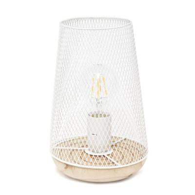 Simple Designs Wired Mesh Uplight Table Lamp, 9"h, White Shade/natural Wood Base