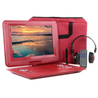 Trexonic Portable Tv Dvd Player With Color Tft Led Screen And Usb/hd/av Inputs, 13.3", Red