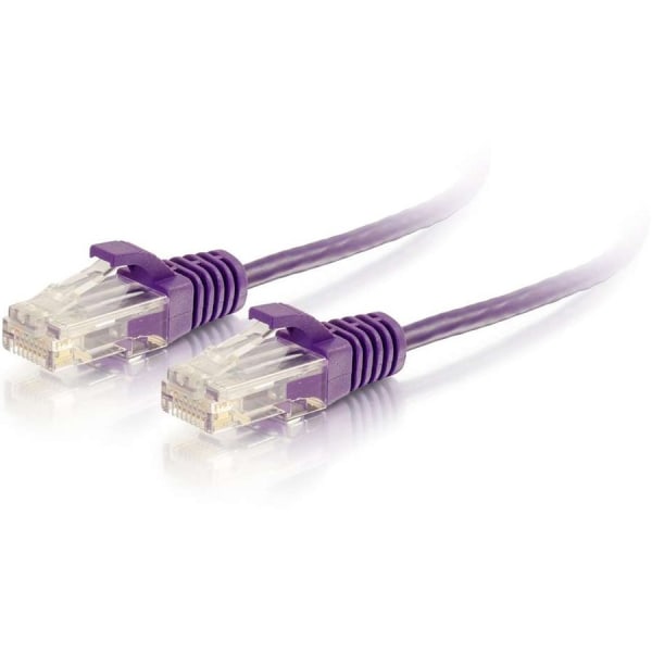 C2G 3 ft Cat6 Snagless Unshielded (UTP) Slim Ethernet Cable - Cat6 Network Patch Cable - PoE - Purple - 3 ft Category 6 Network Cable for Network Device - First End: 1 x RJ-45 Network - Male - Second End: 1 x RJ-45 Network