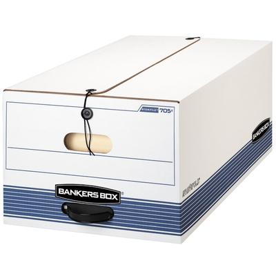 Bankers Box Stor/file Fastfold Medium-Duty Storage Boxes With Locking Lift-Off Lids And Built-In Handles, Legal Size, 24“D X 15" X 10", 60% Recycled, White/blue, Case Of 4
