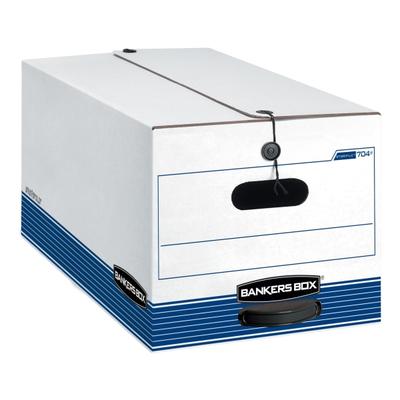 Bankers Box Stor/file Medium-Duty Storage Boxes With Locking Lift-Off Lids And Built-In Handles, Letter Size, 24“ X 12" X 10", 60% Recycled, White/blue, Case Of 3