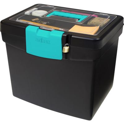 Storex File Storage Box With Xl Storage Lid, Black/teal