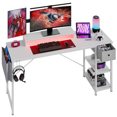 Bestier 62"w Reversible Computer Desk With Storage Drawer And Led Monitor Stand, White