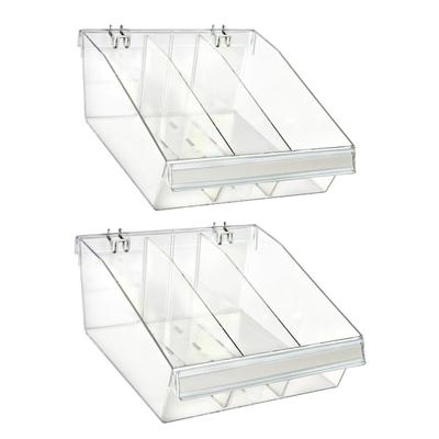 Azar Displays Small Deep Bin Tray Kits With Dividers, 5-3/4"h X 11-3/4"w X 12"d, Clear, Pack Of 2 Trays