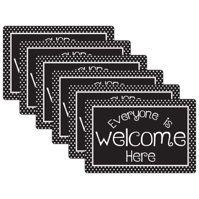Ashley Smart Poly Computer Mouse Pad, 8" X 10", Everyone Is Welcome Here Black/white Dots, Pack Of 6 Mouse Pads