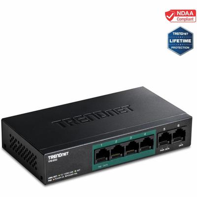 Trendnet 6-Port Fast Ethernet Poe Switch, 4 X Fast Ethernet Poe Ports, 2 X Fast Ethernet Ports, 60W Poe Budget, 1.2 Gbps Switch Capacity, Metal, Limited Lifetime Protection, Black, Tpe-S50
