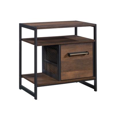 Sauder Briarbrook Metal Side Table With Drawer, 24"h X 24"w X 15-1/2"d, Barrel Oak/black
