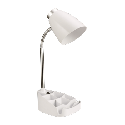 Limelights Gooseneck Organizer Desk Lamp, Adjustable, White Shade/white Base