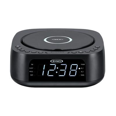 Jensen Stereo Digital Dual-Alarm Clock With Top-Loading Cd Player, Fm Tuner, Usb Charging Port And Battery Backup, 2.38"h X 7.32"w X 7.32"d, Black