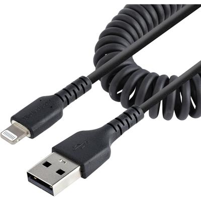 Startech.com 50Cm/20 In Usb To Lightning Cable, Mfi Certified, Coiled Iphone Charger Cable, Black, Durable Tpe Jacket Aramid Fiber