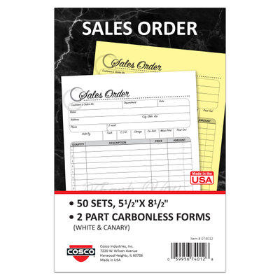 Cosco Sales Order Form Book With Slip, 2-Part Carbonless, 5-1/2