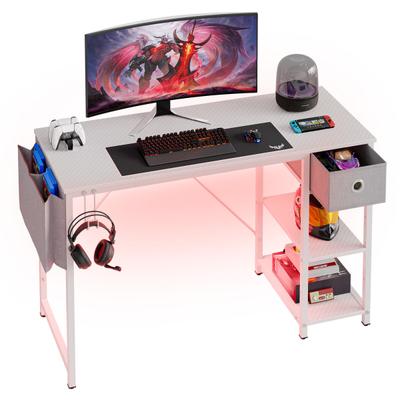 Bestier 48"w Reversible Computer Desk With Storage Drawer, Adjustable Shelf And Side Bag, White