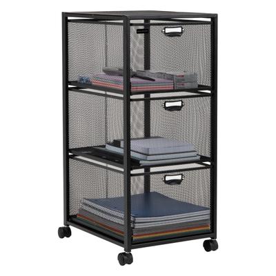 Mind Reader Rolling File Cart With 3 Removable Drawers, 25"h X 14"w X 11"l, Black
