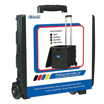 Bazic Products Folding Cart On Wheels With Lid Cover, 18"h X 15"w X 16"d, Black/gray