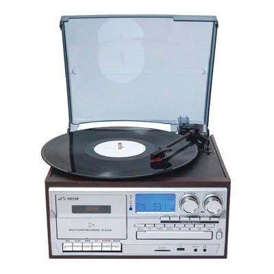 Victor Cosmopolitan Vwrp-4200 Dual-Bluetooth Belt-Drive 8-In-1 Music Center With Turntable And Fm Radio, 11.6"h X 7.9"w X 12.8"d, Brown