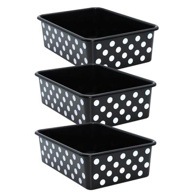 Teacher Created Resources Plastic Storage Bin, Large, White Polka Dots On Black, Pack Of 3