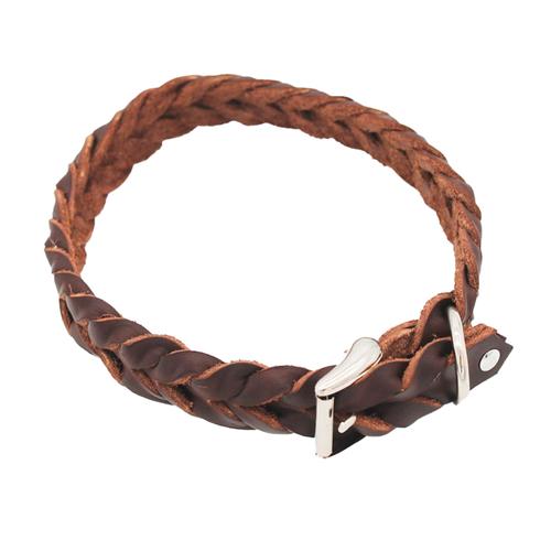 Heim Lederhalsband geflochten braun 28-35cm Halsumfang, 25mm breit Hund