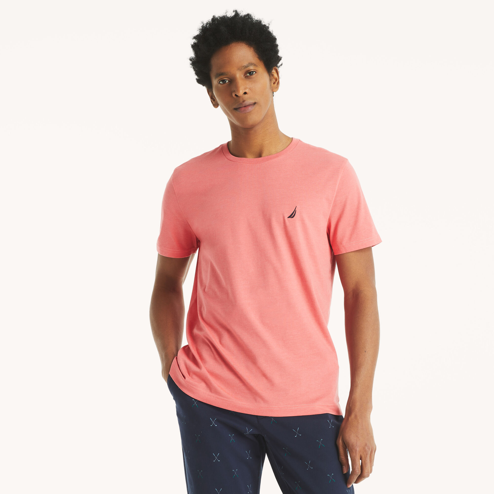 Nautica Men's Heather Crewneck Deck T-Shirt 620 (Desert Rose), L