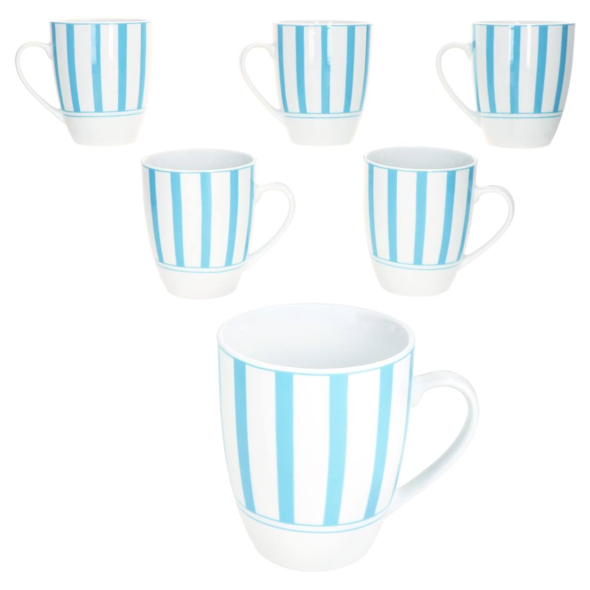 Split türkis 6er Set Kaffeebecher 300ml Porzellan-Tasse 6 Pers Streifen Kakao Image